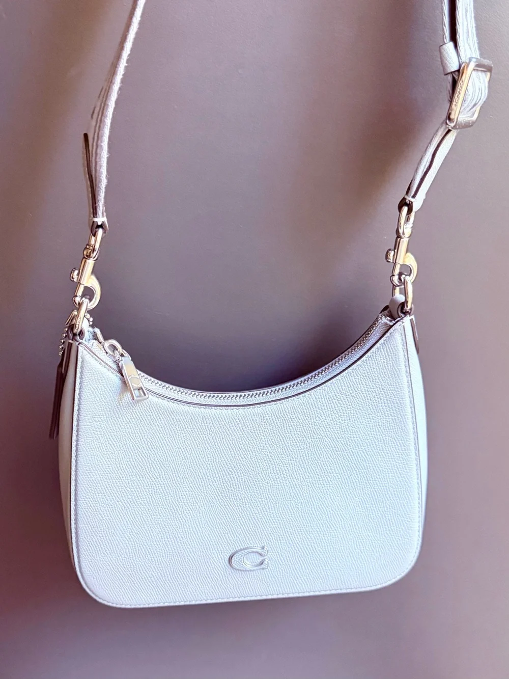 Coach Small Crossgrain Leather Hobo Crossbody Bag Grey Blue CJ842